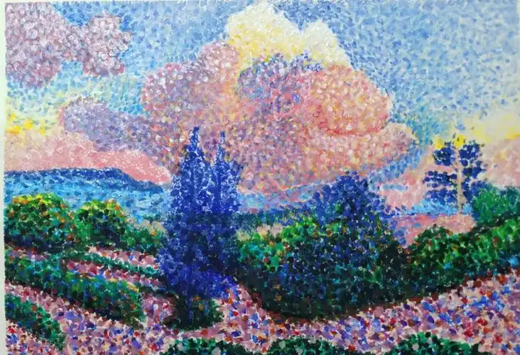 点彩画作品水粉临摹水粉点彩画