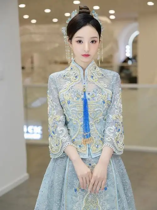 夏日限定06自带滤镜冰蓝色秀禾服