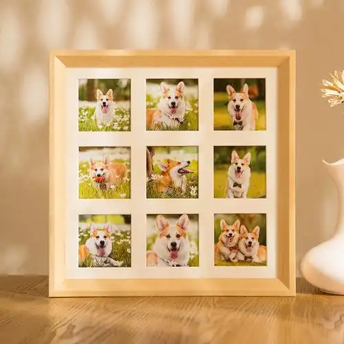 实木九宫格拼图摆l台照片组合洗照片做成相框定制相片冲印制作