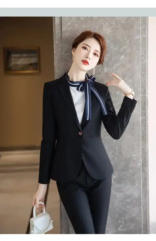 谧阳案场客服工作服空姐制服职业女春季灰色西装套装教师装面试正装