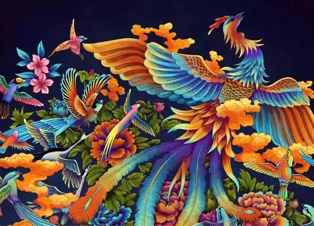 他画完「百鸟朝凤」海报,又画了张细节震得你发麻的作品