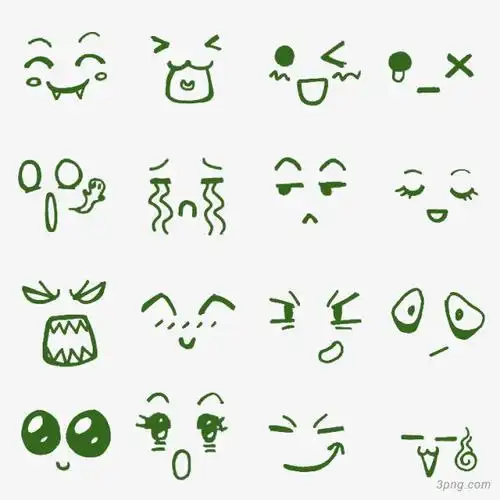 手绘绿色线条表情png素材透明免抠图片-卡通手绘