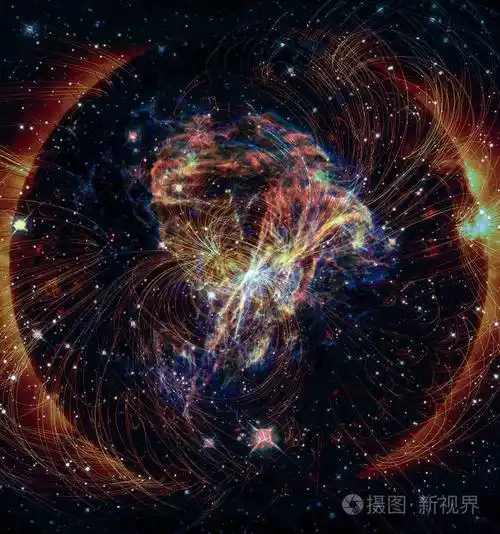 银河系在一个能量射线的球体中类似于舷窗烟火表演的火花这张图片的