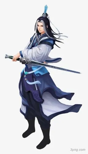 手执宝剑的古风蓝衣美男