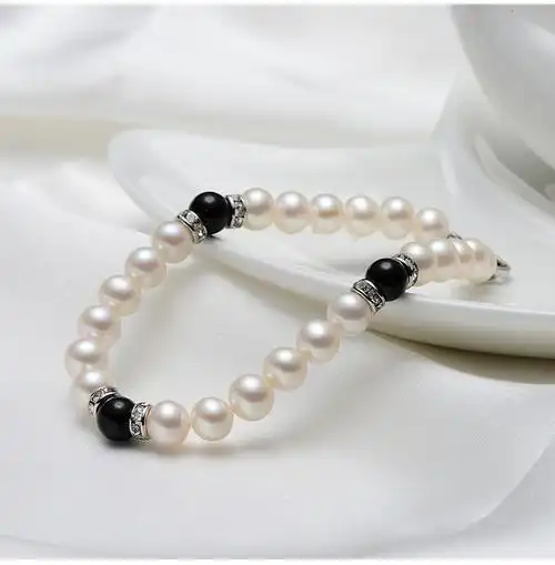 京润 赐福 6-7mm圆形 白色淡水珍珠玛瑙手链 520送女友婆婆