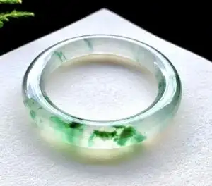 冰种飘花翡翠手镯缅甸天然a货正品玻璃种飘绿花玉镯子圆条玉手镯