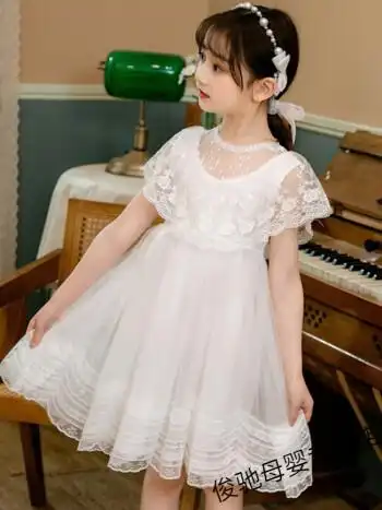 迪士尼3-13岁漂亮小女孩穿的儿童白色连衣裙春季夏季女童纱裙子公主裙