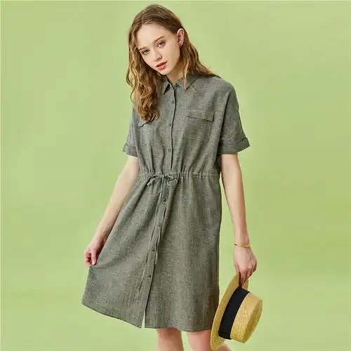 麻棉裙新款女装裙子天然亚麻工装衬衫领连衣裙05460352主要参数品牌