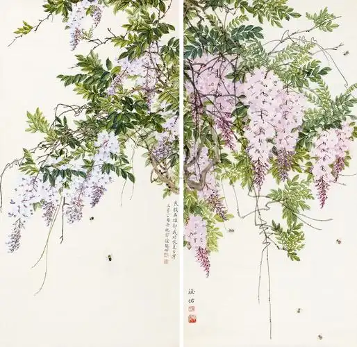 【紫藤蜜蜂 (二帧) 镜心 设色纸本】拍卖品_图片_价格_鉴赏_绘画_雅昌
