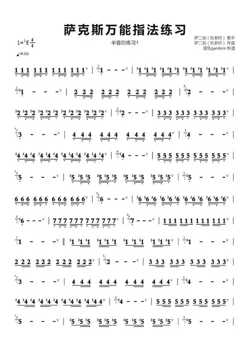 萨克斯万能指法练习简谱 半音阶练习