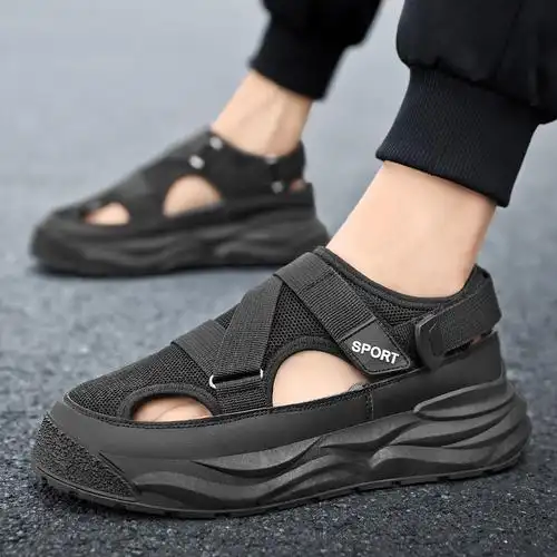 ceba夏季上新运动风透气洞洞鞋纯色潮流百搭厚底休闲男士凉鞋男