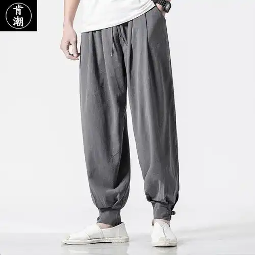 灯笼裤宽松中国国风棉麻裤大码中式禅修长裤茶汉休闲裤