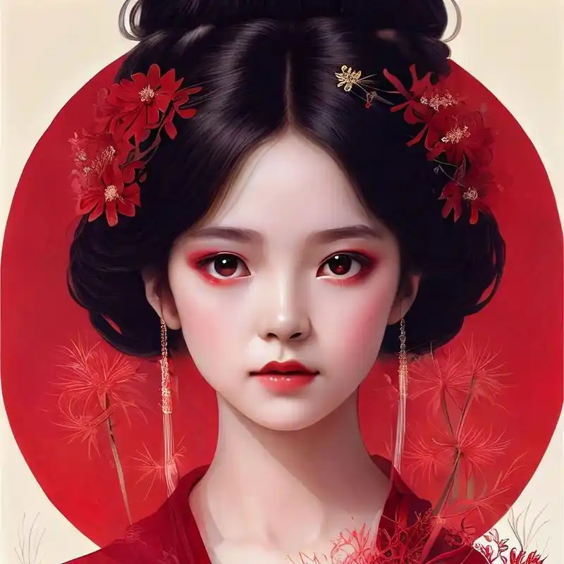 红衣女孩|古风头像|手绘|新娘