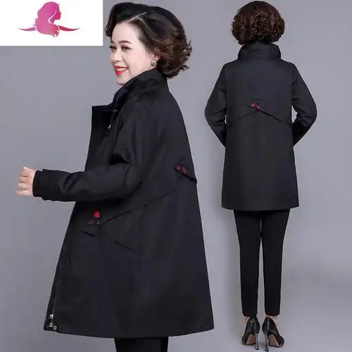 艳如飞中老年秋款外套妈妈女装中长款时尚大码洋气上衣春秋装风衣夹克