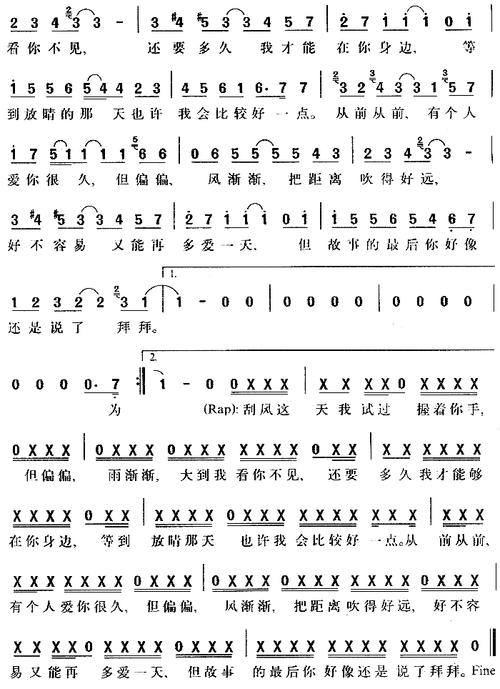 歌曲晴天拇指琴简谱,晴天拇指琴简谱-图片大观-奇异网