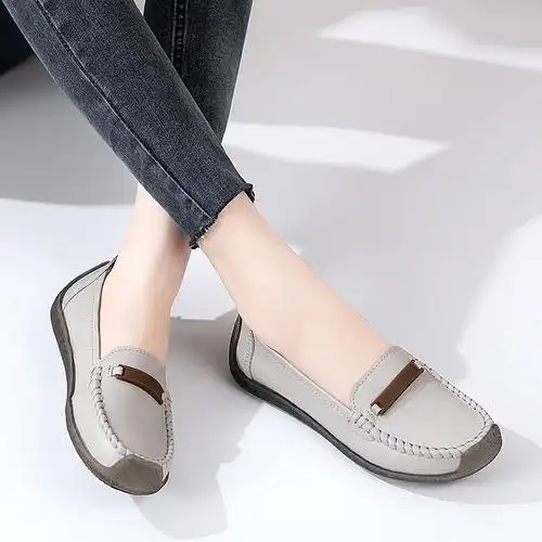 木林森真皮女鞋新款小皮鞋女鞋子新款乐福鞋英伦平底单鞋豆豆鞋女