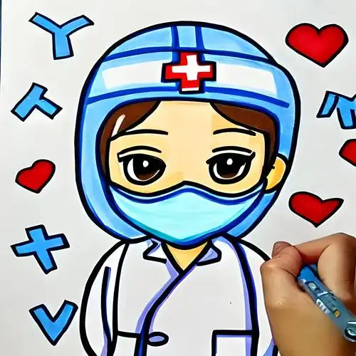 抗击疫情护士简笔画