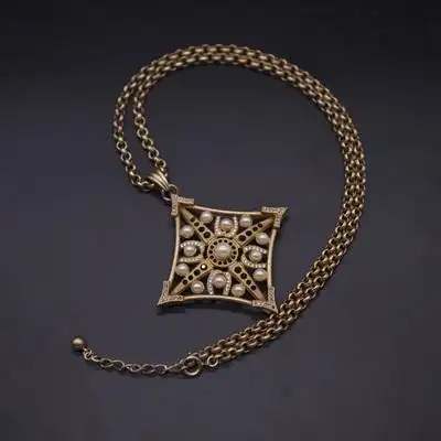 【vintage】古董 复古着 古典 珍珠 马耳他 十字架 项链 毛衣链