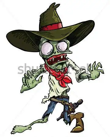 卡通牛仔僵尸用枪皮带和帽子.白底隔离