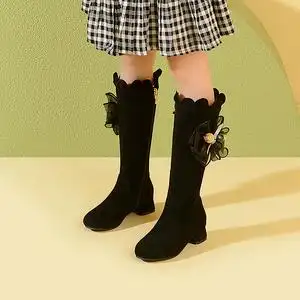 女孩长筒靴7公主8冬季儿童小孩婚礼鞋4加绒水晶高跟棉靴10岁3人付款