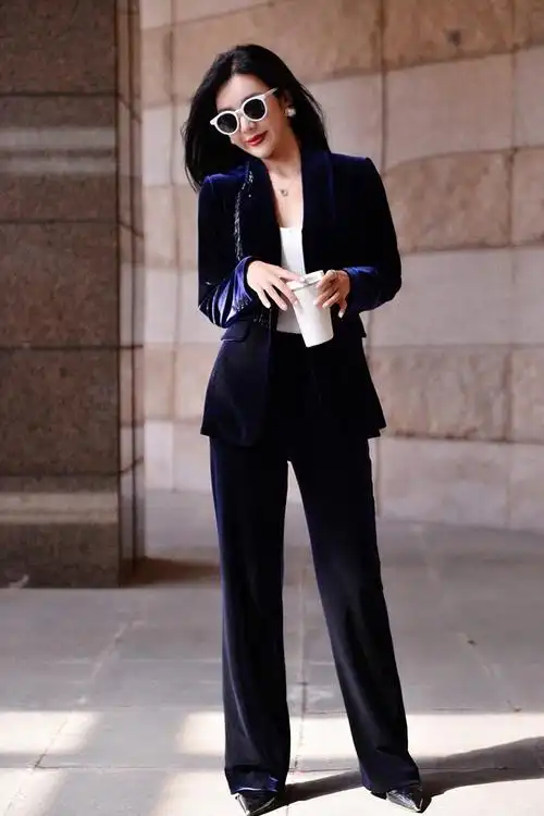 法国naixiao职业重工流苏设计丝绒西装外套阔腿裤西服套装女洋气名媛