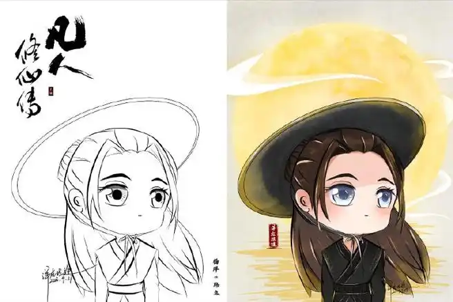 pick你的星画手##超话创作官#「q版变装趴」:@杨洋凡人修仙传韩立q版