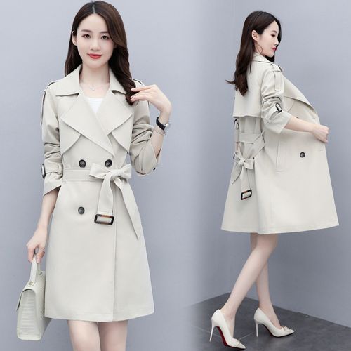 米白白色风衣外套女中中长2022年新款春秋休闲时尚风衣