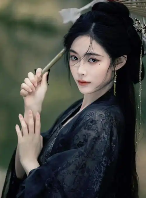 许佳琪七夕古风写真,一身黑衣冷艳霸气,战损妆又飒又美