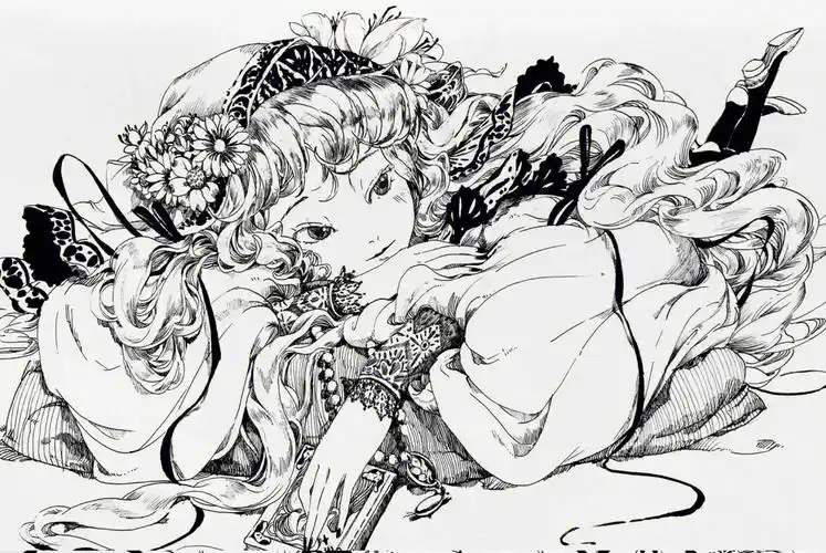 黑白动漫黑白装饰插画素材分享16