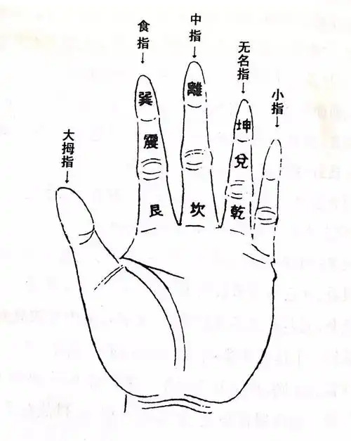 说到这里,先讲一点八卦的运用,现在大家把这个后天八卦,放到左手的