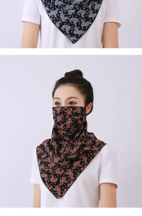 夏季防晒透气面纱遮全脸护颈女三角面巾薄款挂耳口罩
