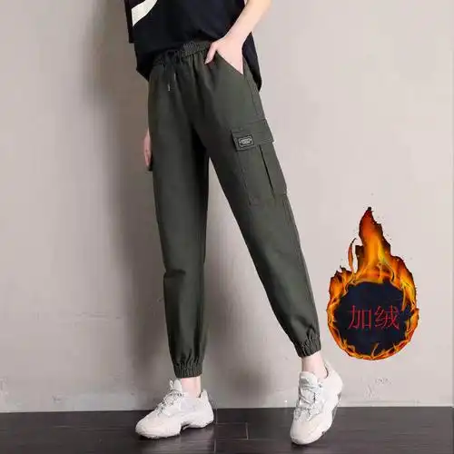 宽松休闲九分小脚裤女学生韩版纯棉束脚工装秋冬新款女裤