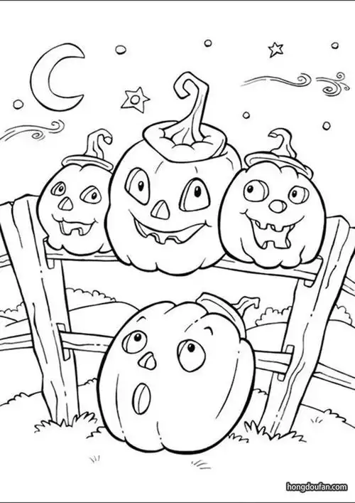 万圣节带着帽子的可爱南瓜小人涂色图片打印-红豆饭小学生简笔画大全