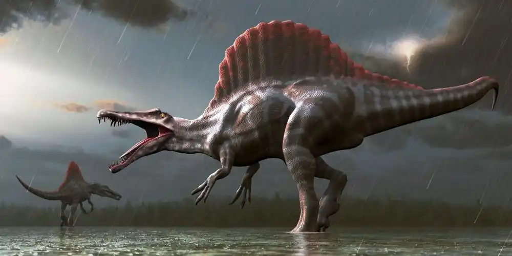 暴风雨中的棘背龙_恐龙图片_恐龙图库恐龙品种图片大全,恐龙复原图