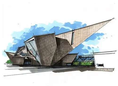 丹弗美术馆建筑手绘临摹图带步骤青岛手绘培训_一行手绘