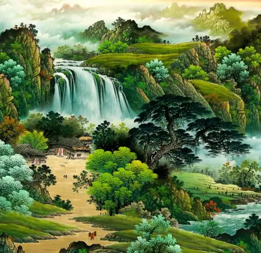 泓砚 招财风景壁画 旭日东升a 105x50cm 宣纸 实木外框