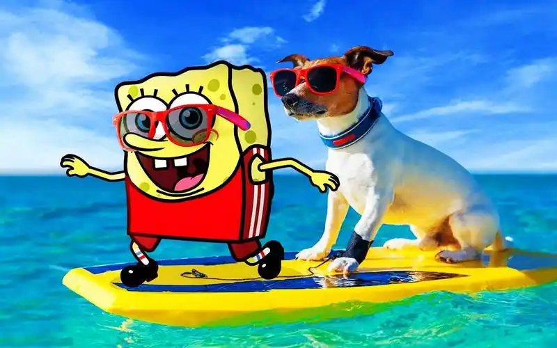 搞笑动画:冲浪比赛,海绵宝宝vs大狗狗,谁的技术更好呢?