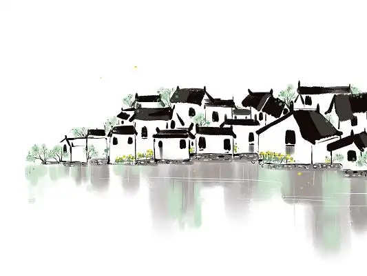 黑色手绘古风水墨风房屋房子江南水乡风景元素png素材