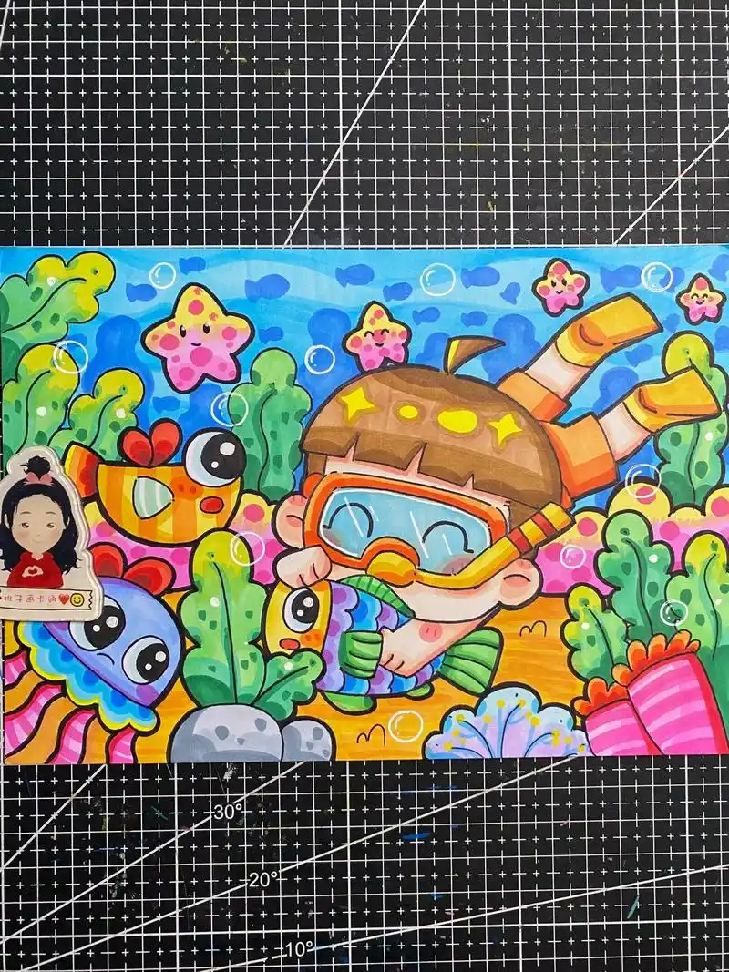 夏天儿童画《海底世界》临摹@angel-汤圆 老师的画 线稿 - 抖音