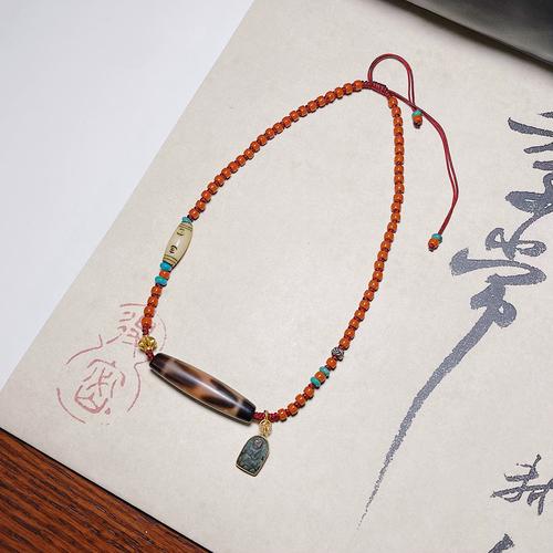 承李李原创设计 黄金镶嵌老天铁虎牙天珠招财转运 高级感吊坠项链