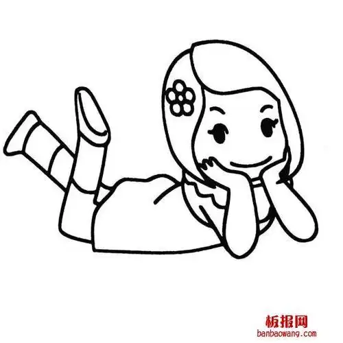 小女孩人物简笔画侧面坐着的