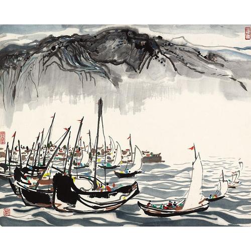 吴冠中国画苍山洱海横幅水墨画写意山水画真迹复制画微喷宣纸画芯