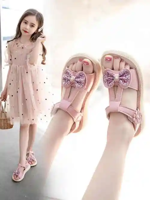 新款女大童凉鞋子2021洋气防滑小女孩学生夏天3-14岁好看的沙滩鞋