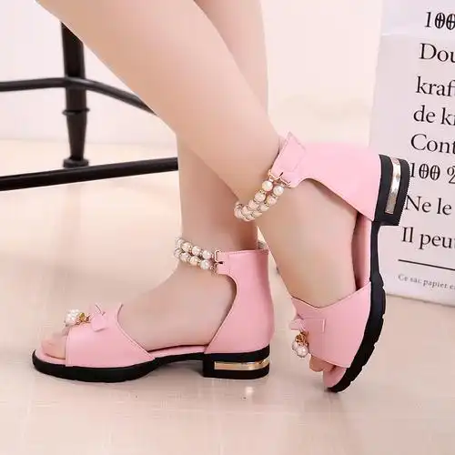 女童凉鞋 凉鞋_女童凉鞋2018新款夏季高跟公主鞋珍珠中大小学生儿童