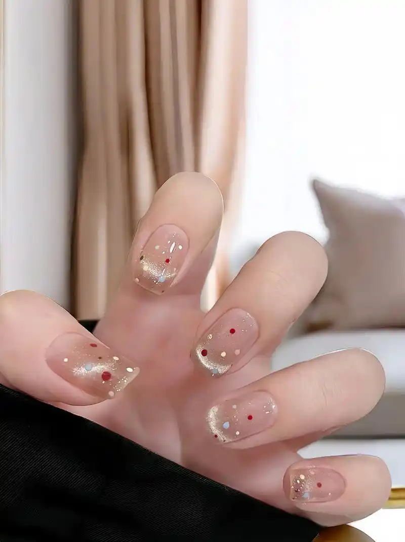 夏日气质波点短款美甲小清新轻奢猫眼纯欲穿戴甲真的显白