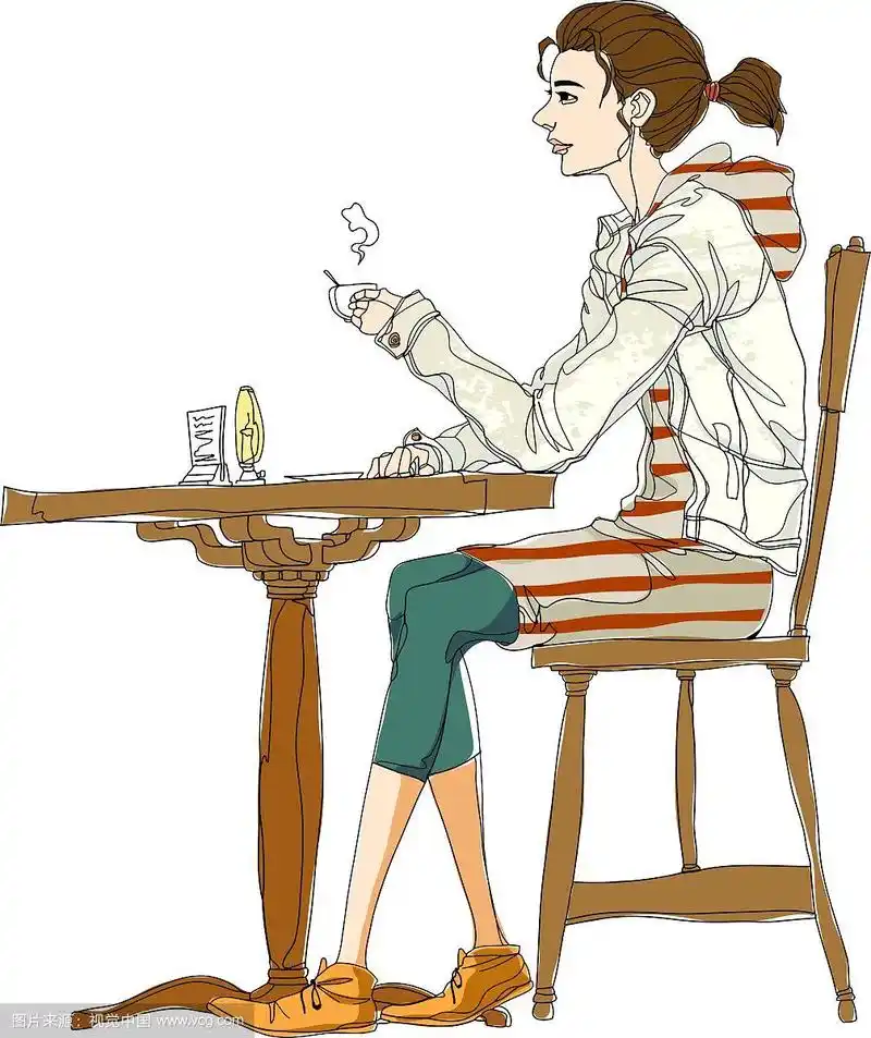 女人坐在椅子上的侧视图