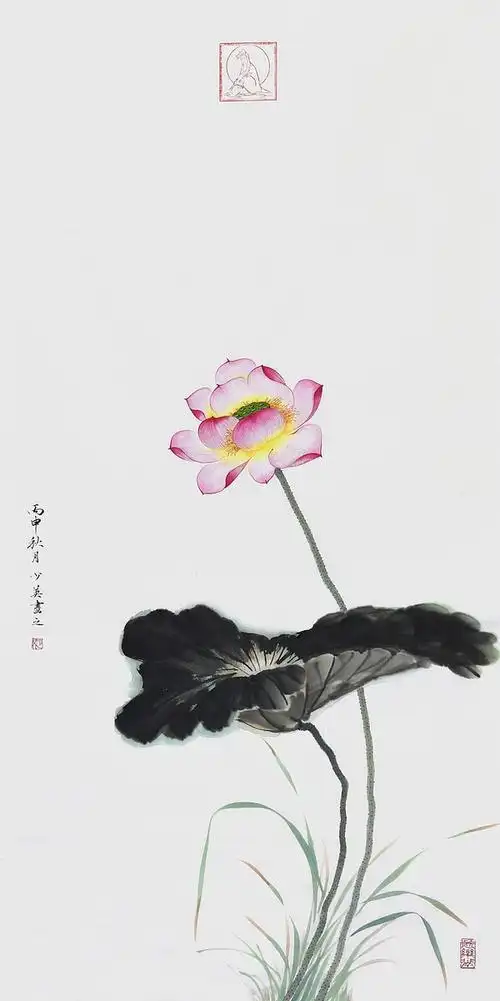 宋少英_荷花图_禅心_四尺(138x69cm)