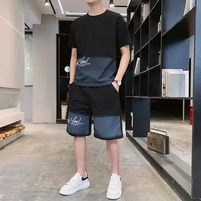 夏季短袖t恤男士套装2021新款休闲运动男装一套搭配帅气851-p40