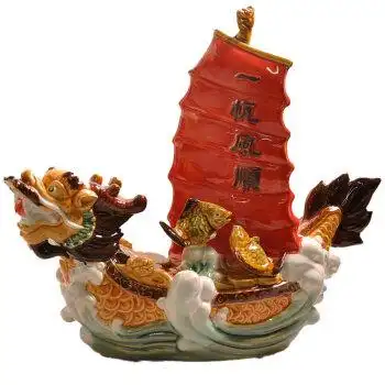 船摆件公司店铺开业送礼送祝福礼盒装新居入伙陶瓷工艺品一帆风顺臻彩