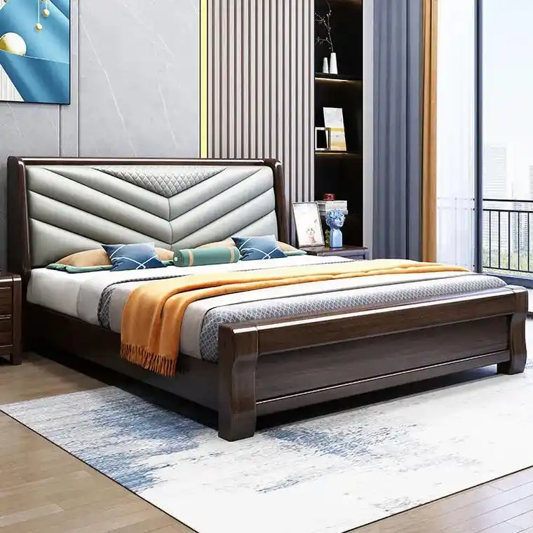 实木床1.8米中式双人轻奢皮床简约现代主卧1.5米新 - 抖音